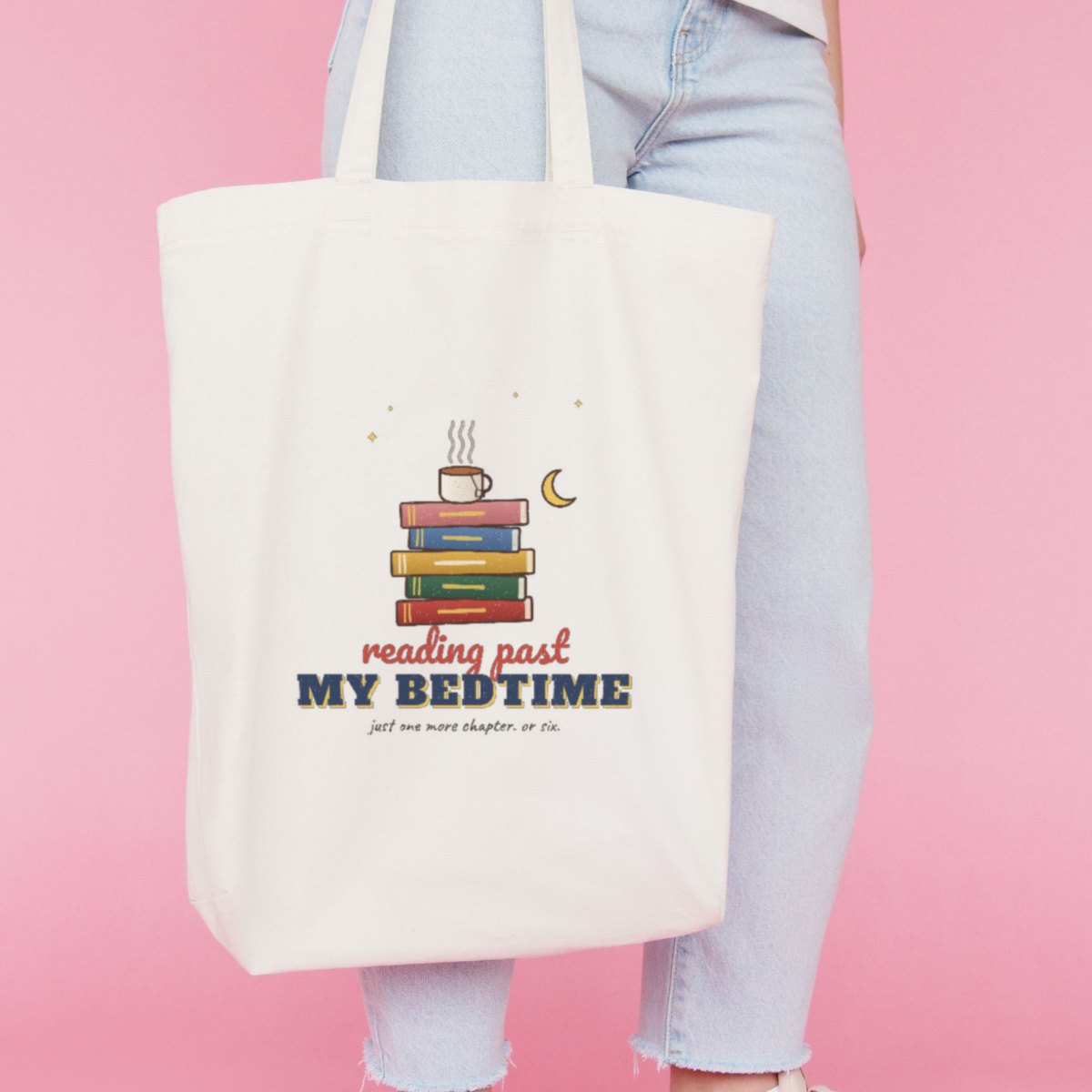 Reading Past My Bedtime Tote Bag in natural